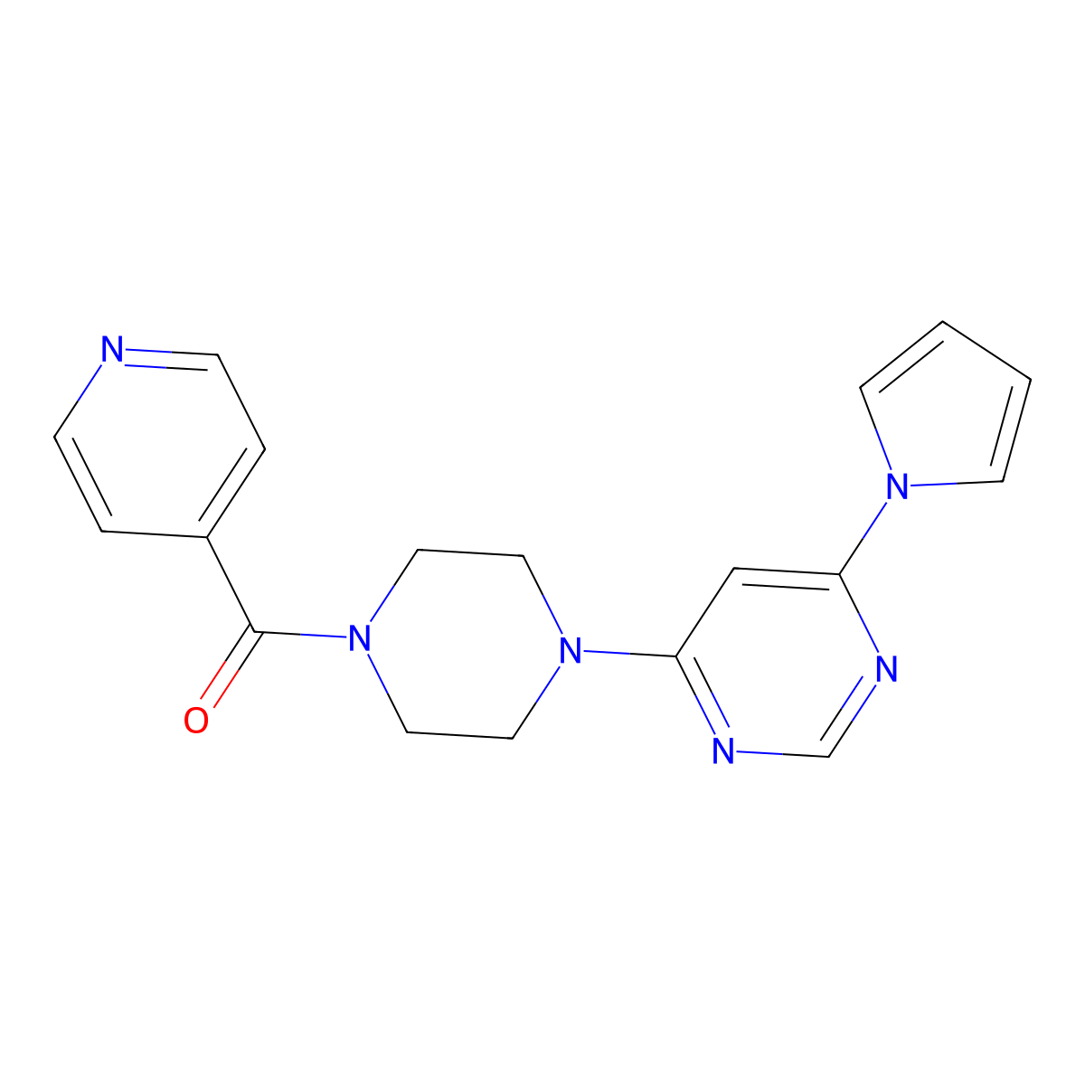 (4-(6-(1H-pyrrol-1-yl)pyrimidin-4-yl)piperazin-1-yl)(pyridin-4-yl)methanone molecular structure, CAS 1396624-75-1