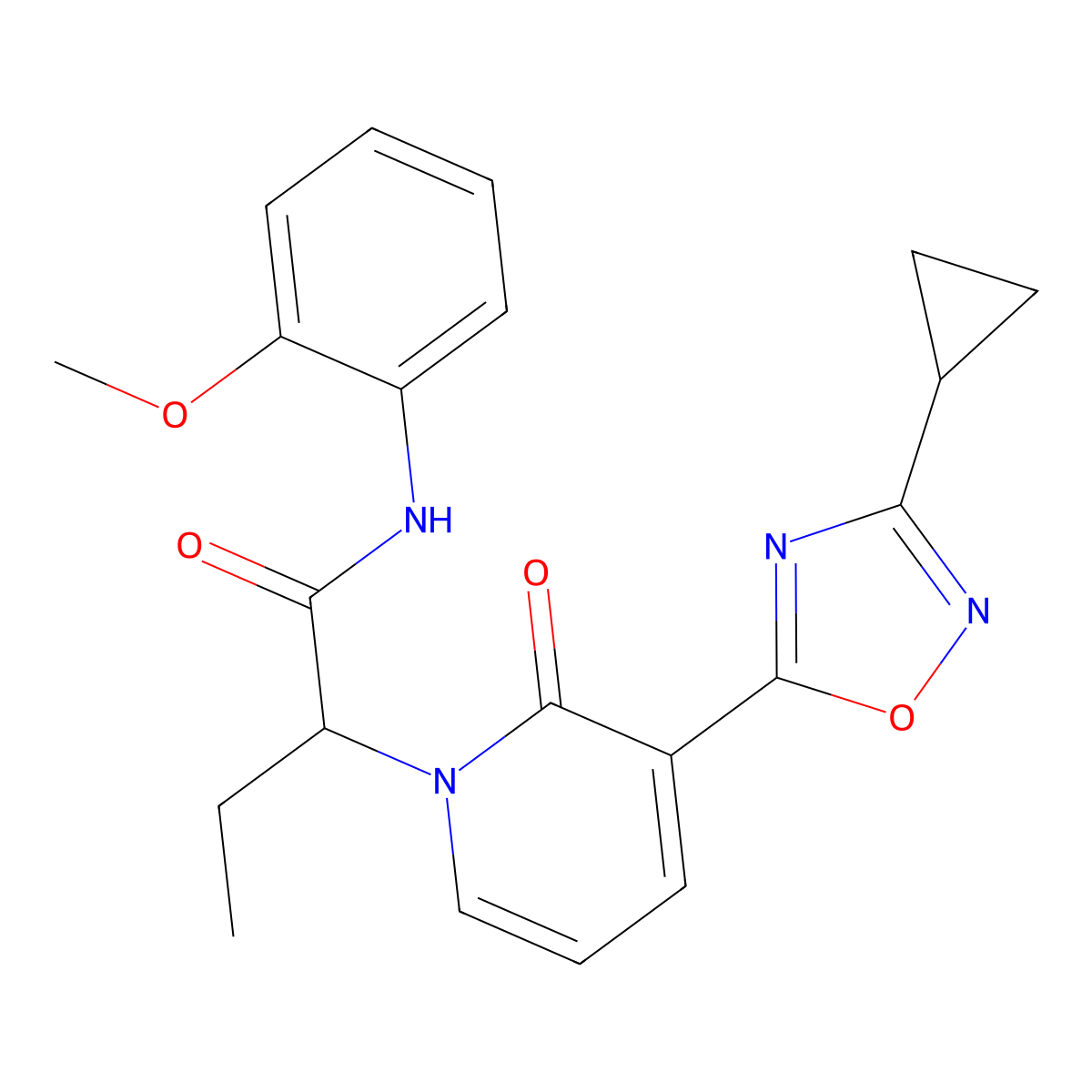 2-[3-(3-cyclopropyl-1,2,4-oxadiazol-5-yl)-2-oxopyridin-1(2H)-yl]-N-(2-methoxyphenyl)butanamide molecular structure, CAS 1396624-78-4