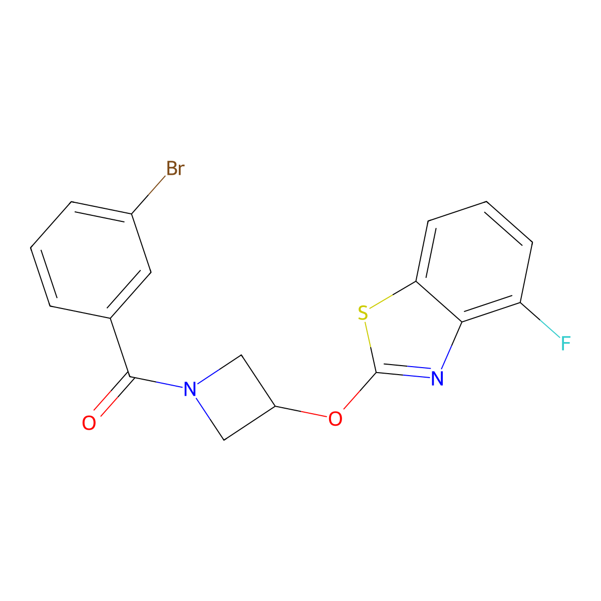(3-Bromophenyl)(3-((4-fluorobenzo[d]thiazol-2-yl)oxy)azetidin-1-yl)methanone molecular structure, CAS 1396625-09-4