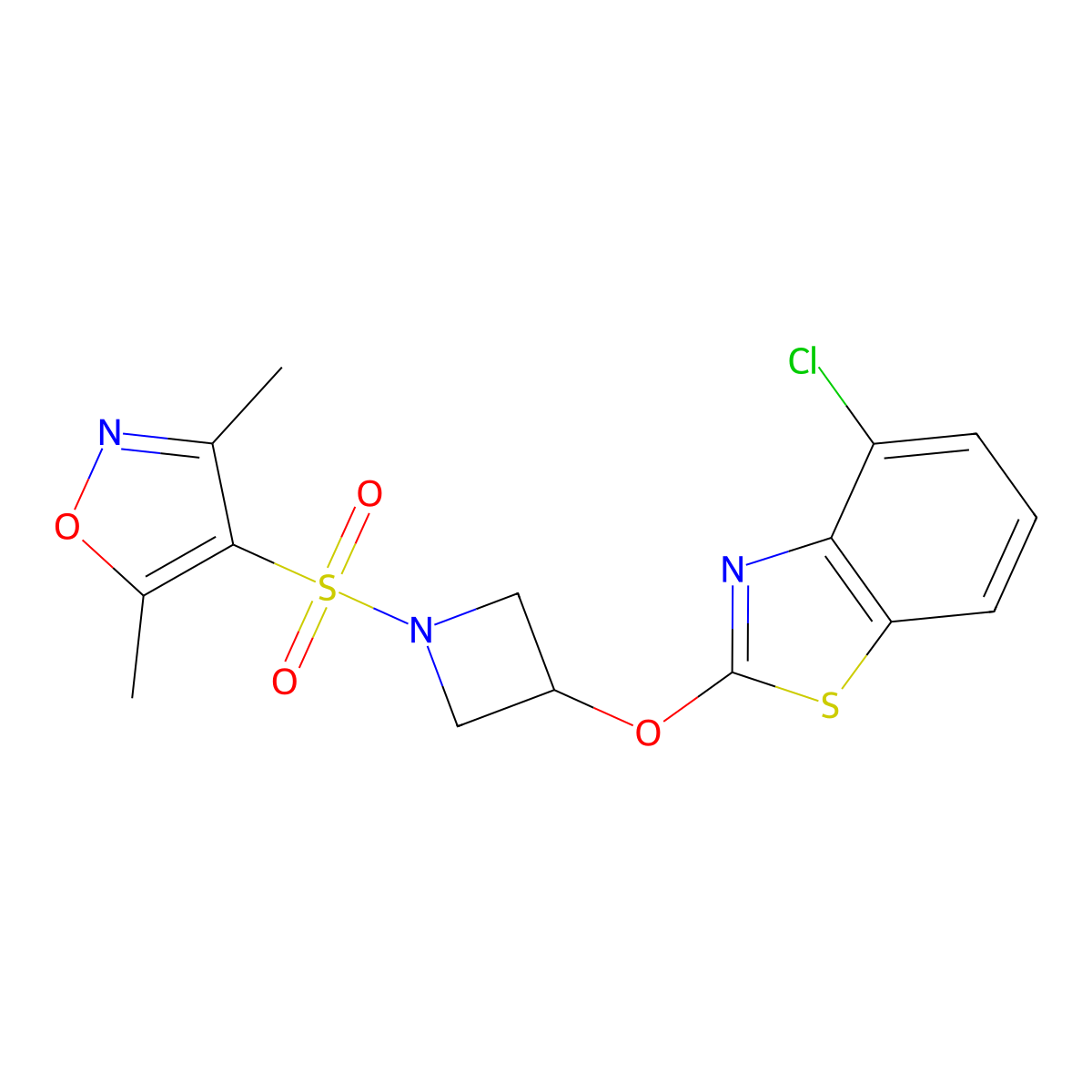 4-((3-((4-Chlorobenzo[d]thiazol-2-yl)oxy)azetidin-1-yl)sulfonyl)-3,5-dimethylisoxazole molecular structure, CAS 1396625-12-9