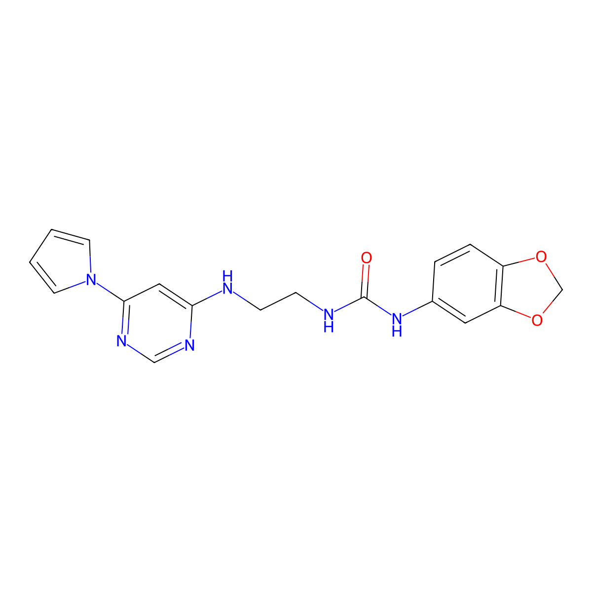 1-(2-((6-(1H-pyrrol-1-yl)pyrimidin-4-yl)amino)ethyl)-3-(benzo[d][1,3]dioxol-5-yl)urea molecular structure, CAS 1396625-21-0