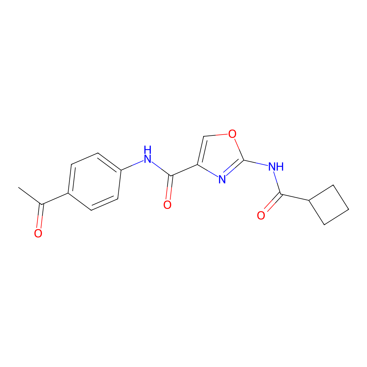 N-(4-acetylphenyl)-2-(cyclobutanecarboxamido)oxazole-4-carboxamide molecular structure, CAS 1396625-40-3