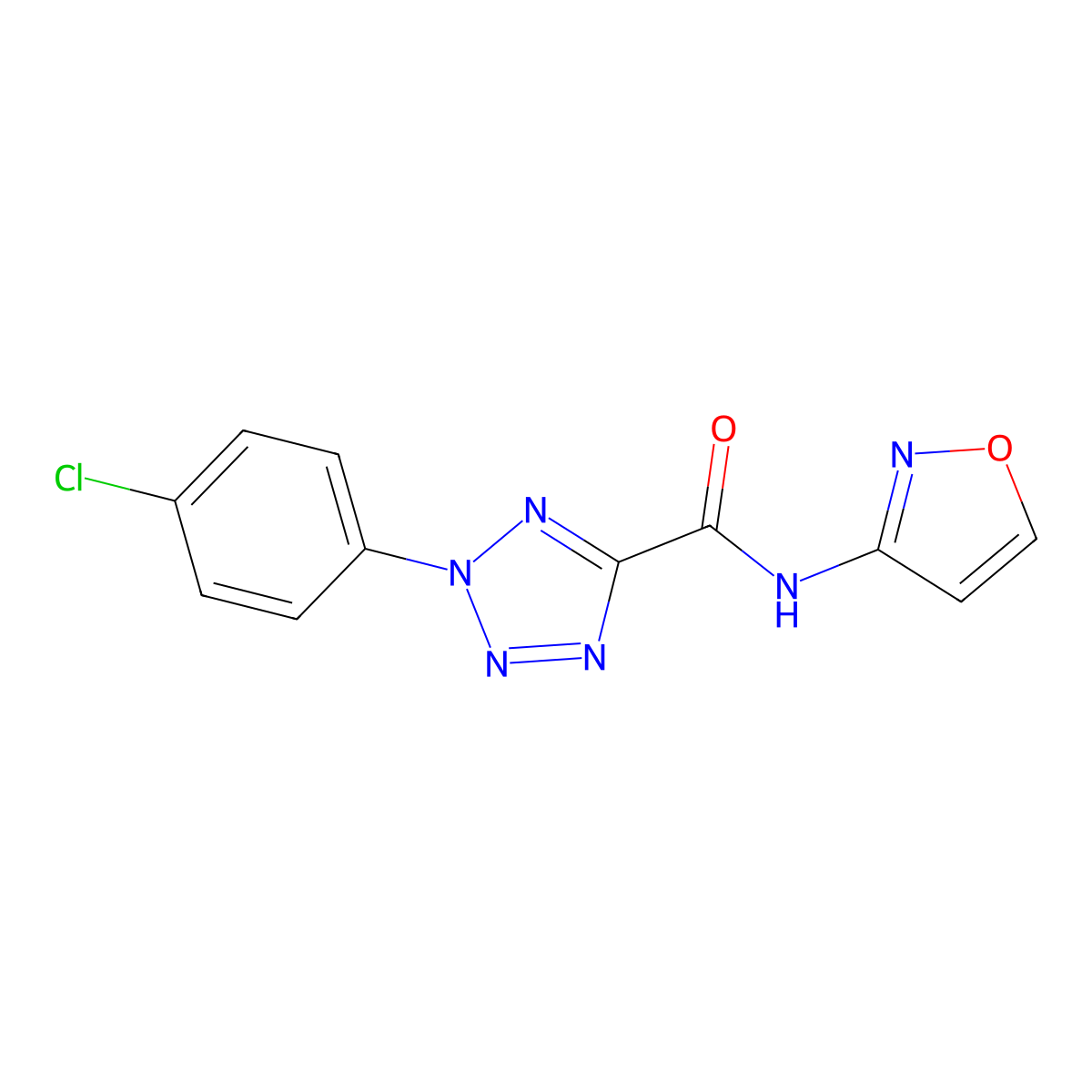 2-(4-chlorophenyl)-N-(isoxazol-3-yl)-2H-tetrazole-5-carboxamide molecular structure, CAS 1396625-48-1