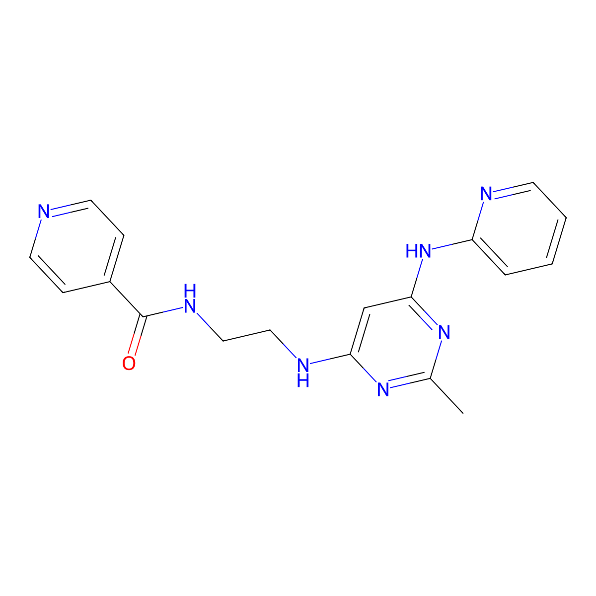 N-(2-((2-methyl-6-(pyridin-2-ylamino)pyrimidin-4-yl)amino)ethyl)isonicotinamide molecular structure, CAS 1396625-53-8