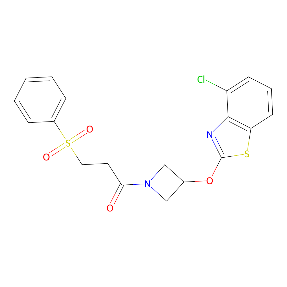 1-(3-((4-Chlorobenzo[d]thiazol-2-yl)oxy)azetidin-1-yl)-3-(phenylsulfonyl)propan-1-one molecular structure, CAS 1396625-56-1