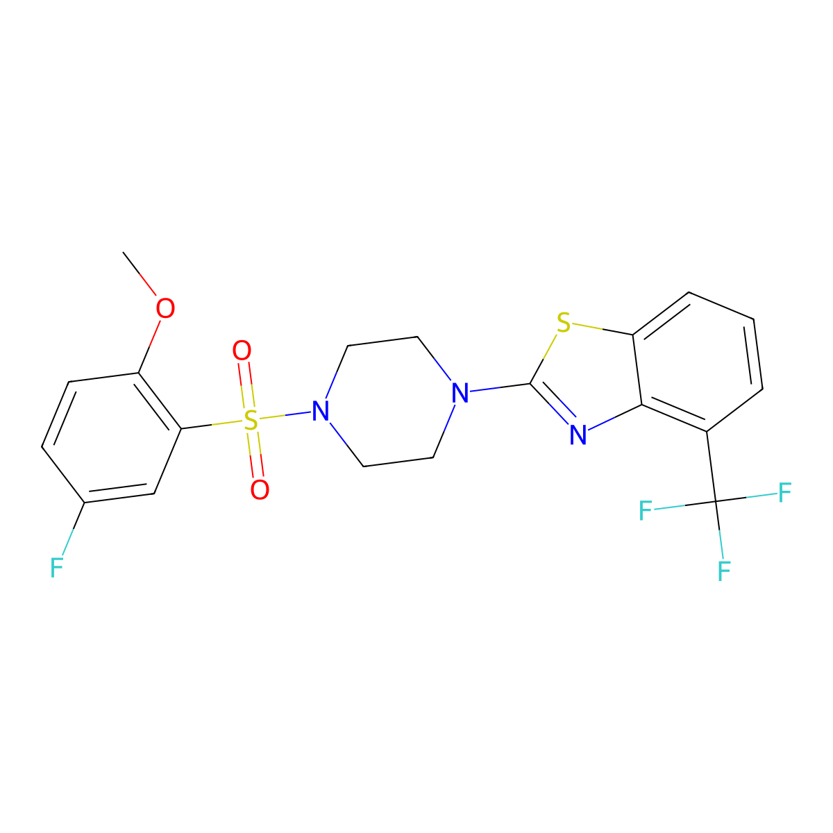 2-(4-((5-Fluoro-2-methoxyphenyl)sulfonyl)piperazin-1-yl)-4-(trifluoromethyl)benzo[d]thiazole molecular structure, CAS 1396625-59-4