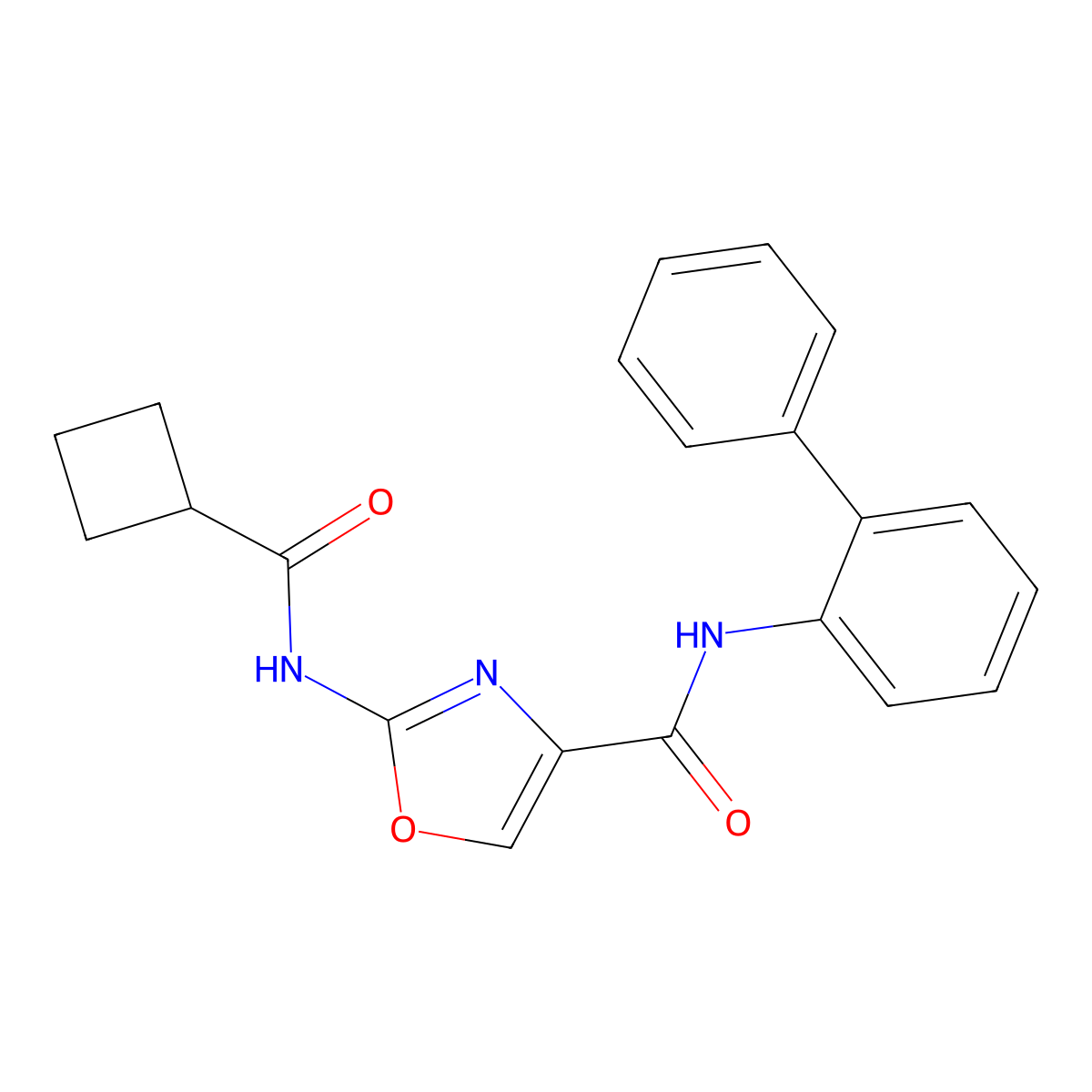 N-([1,1'-biphenyl]-2-yl)-2-(cyclobutanecarboxamido)oxazole-4-carboxamide molecular structure, CAS 1396625-65-2