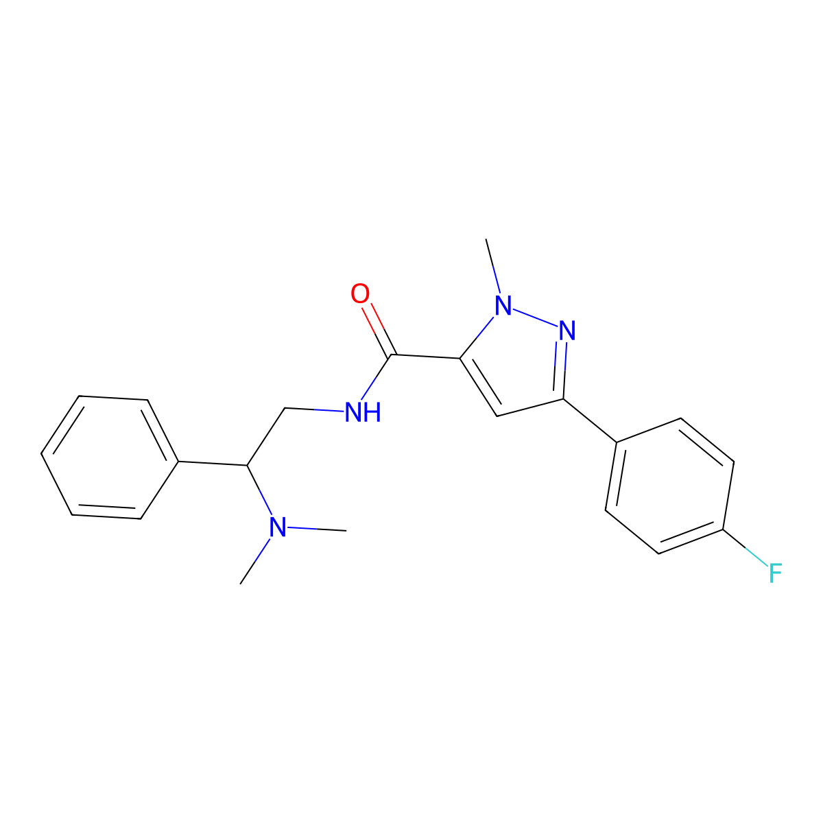 N-(2-(dimethylamino)-2-phenylethyl)-3-(4-fluorophenyl)-1-methyl-1H-pyrazole-5-carboxamide molecular structure, CAS 1396626-00-8