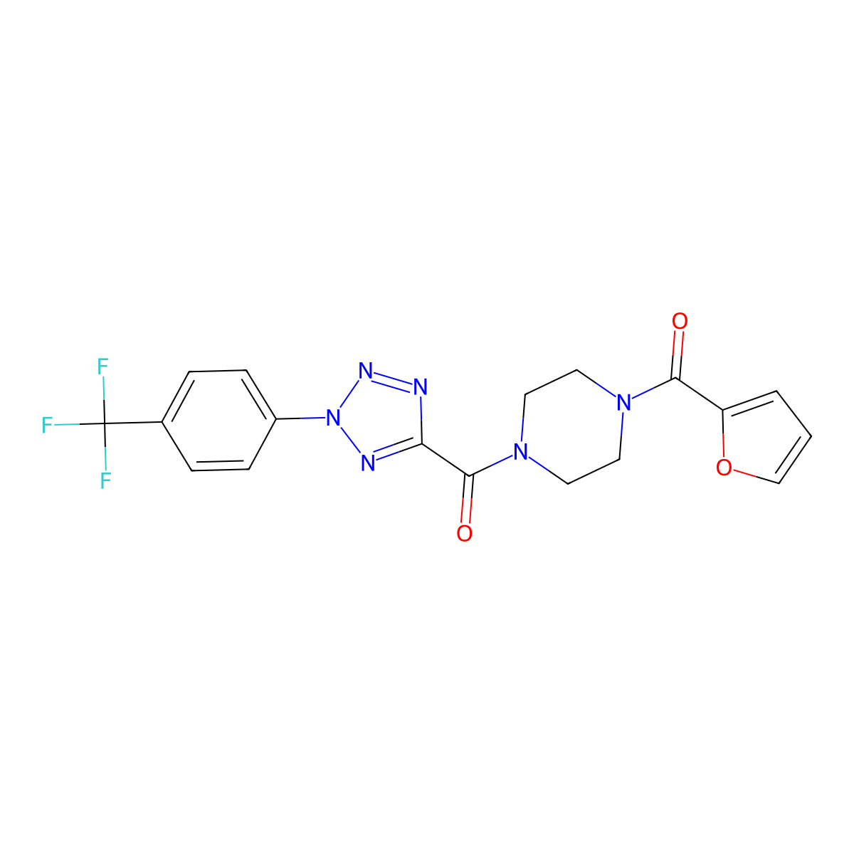 (4-(furan-2-carbonyl)piperazin-1-yl)(2-(4-(trifluoromethyl)phenyl)-2H-tetrazol-5-yl)methanone molecular structure, CAS 1396626-10-0