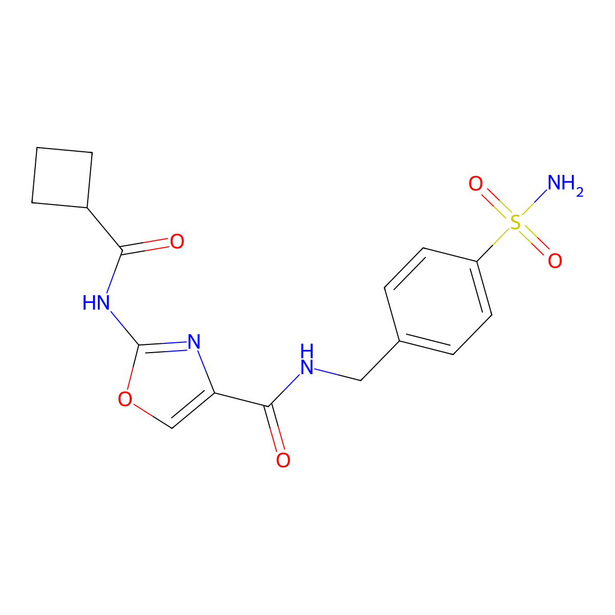 2-(cyclobutanecarboxamido)-N-(4-sulfamoylbenzyl)oxazole-4-carboxamide molecular structure, CAS 1396626-24-6