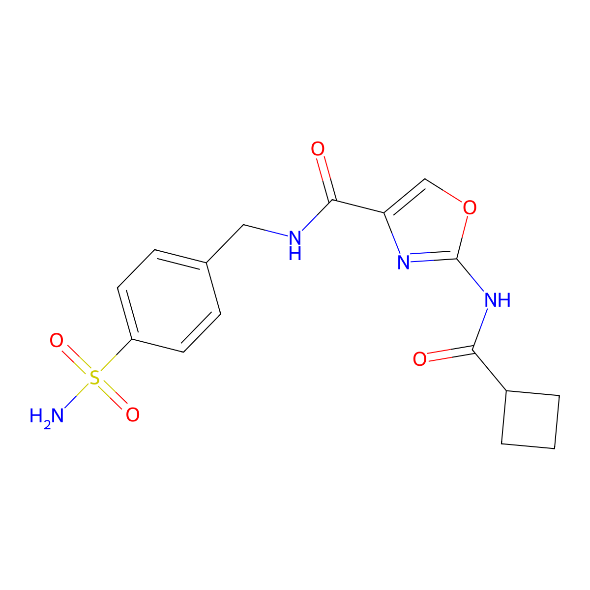 2-(cyclobutanecarboxamido)-N-(4-sulfamoylbenzyl)oxazole-4-carboxamide molecular structure, CAS 1396626-24-6