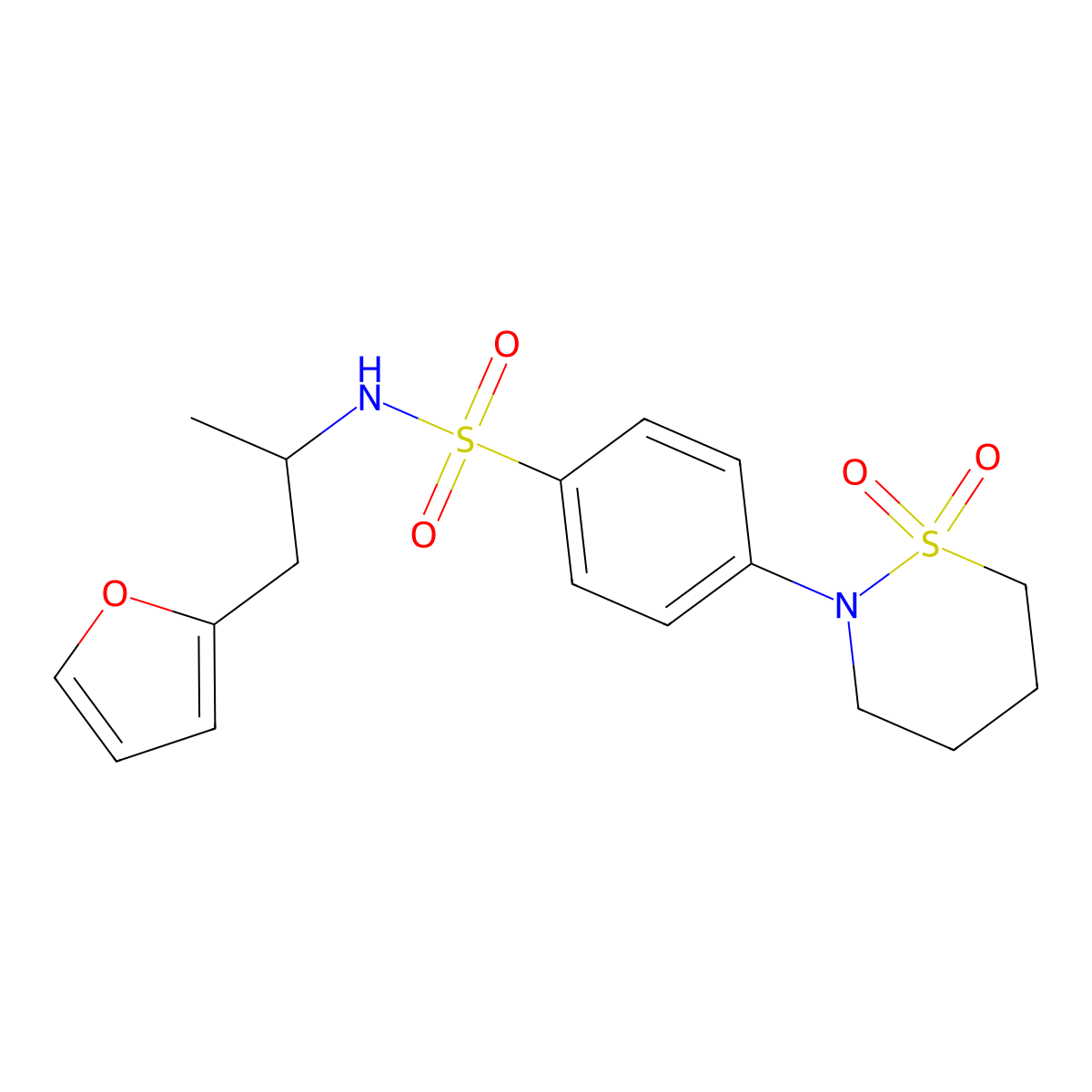 4-(1,1-dioxido-1,2-thiazinan-2-yl)-N-(1-(furan-2-yl)propan-2-yl)benzenesulfonamide molecular structure, CAS 1396626-38-2