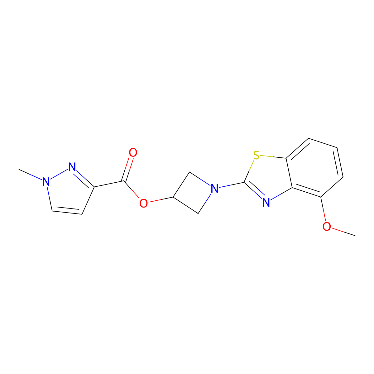 1-(4-methoxybenzo[d]thiazol-2-yl)azetidin-3-yl 1-methyl-1H-pyrazole-3-carboxylate molecular structure, CAS 1396626-54-2
