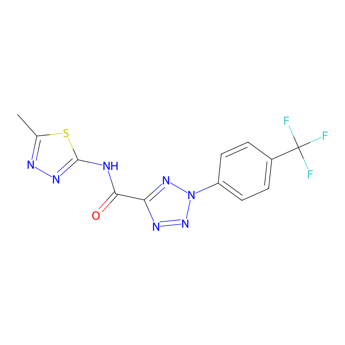 N-(5-methyl-1,3,4-thiadiazol-2-yl)-2-(4-(trifluoromethyl)phenyl)-2H-tetrazole-5-carboxamide molecular structure, CAS 1396626-86-0
