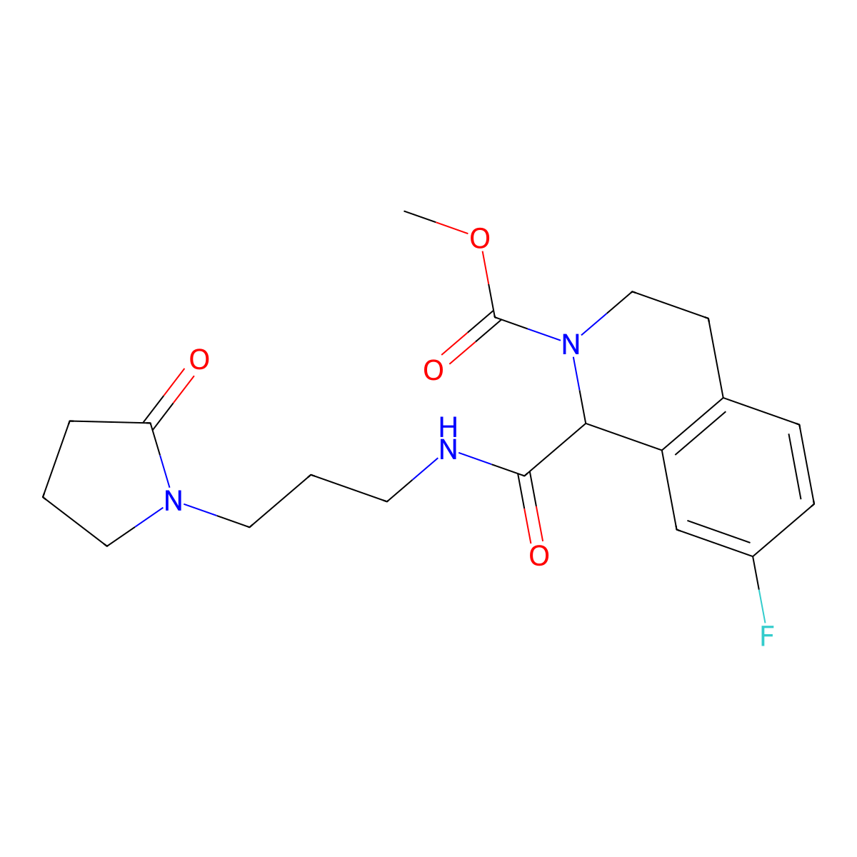 methyl 7-fluoro-1-((3-(2-oxopyrrolidin-1-yl)propyl)carbamoyl)-3,4-dihydroisoquinoline-2(1H)-carboxylate molecular structure, CAS 1396626-89-3