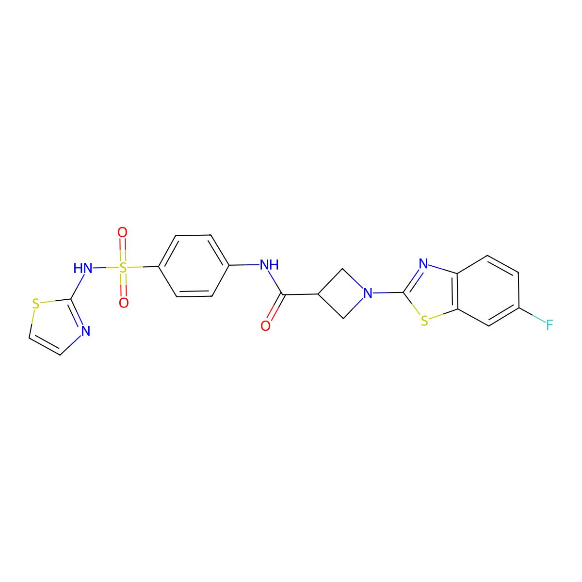 1-(6-fluorobenzo[d]thiazol-2-yl)-N-(4-(N-(thiazol-2-yl)sulfamoyl)phenyl)azetidine-3-carboxamide molecular structure, CAS 1396627-05-6