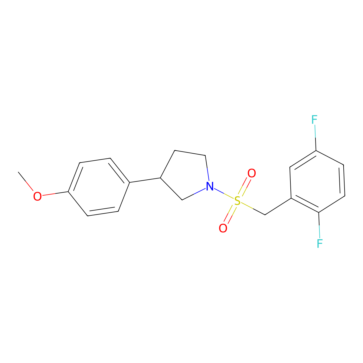 1-((2,5-Difluorobenzyl)sulfonyl)-3-(4-methoxyphenyl)pyrrolidine molecular structure, CAS 1396627-25-0