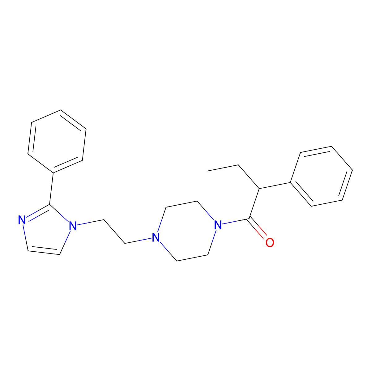 2-phenyl-1-(4-(2-(2-phenyl-1H-imidazol-1-yl)ethyl)piperazin-1-yl)butan-1-one molecular structure, CAS 1396627-67-0