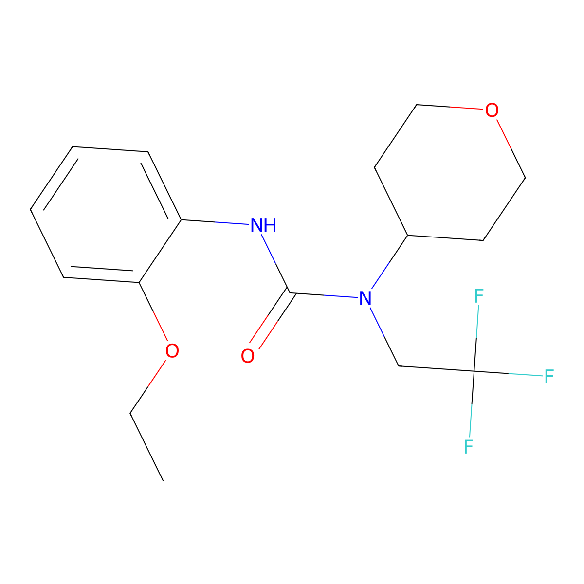 3-(2-ethoxyphenyl)-1-(tetrahydro-2H-pyran-4-yl)-1-(2,2,2-trifluoroethyl)urea molecular structure, CAS 1396627-83-0