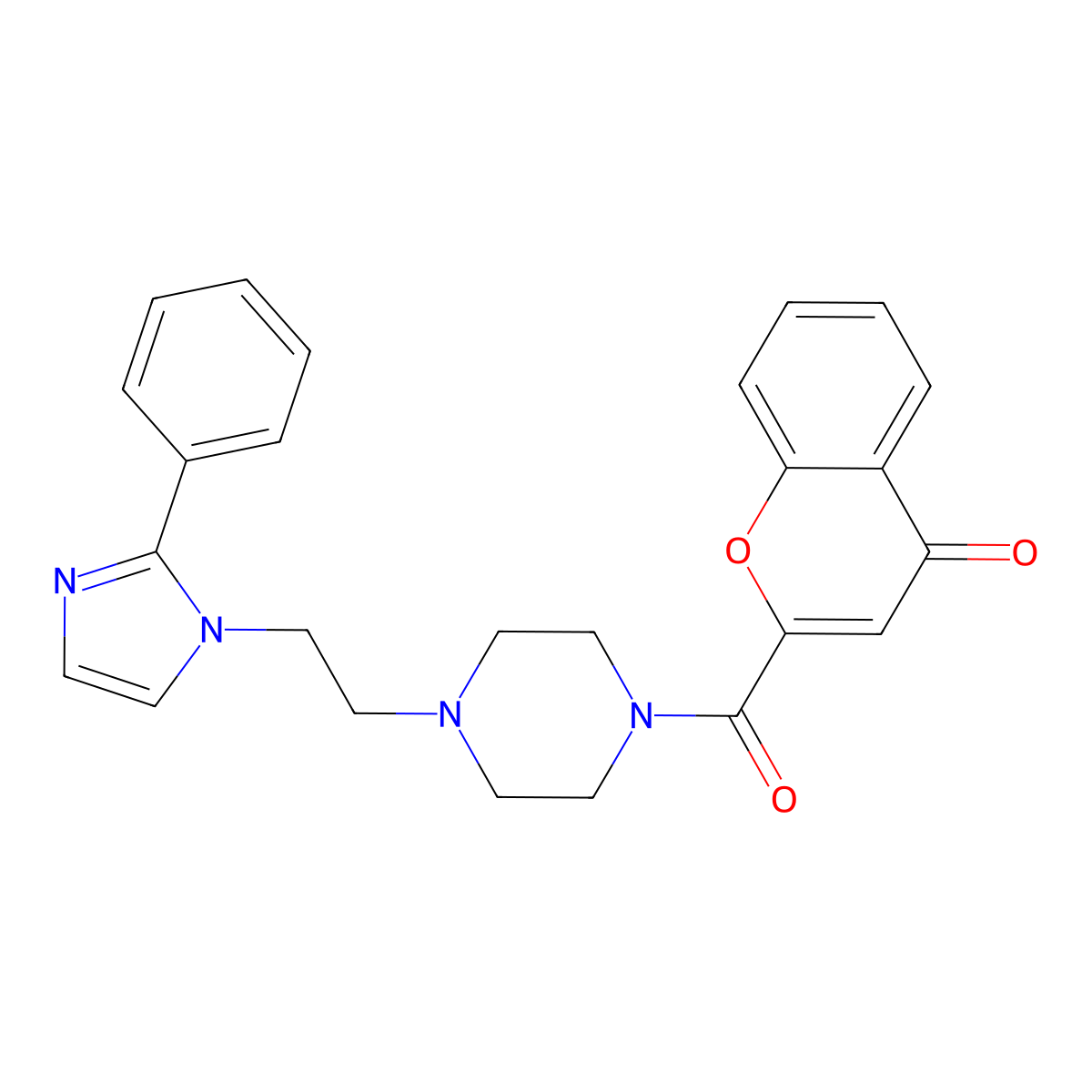 2-(4-(2-(2-phenyl-1H-imidazol-1-yl)ethyl)piperazine-1-carbonyl)-4H-chromen-4-one molecular structure, CAS 1396627-90-9