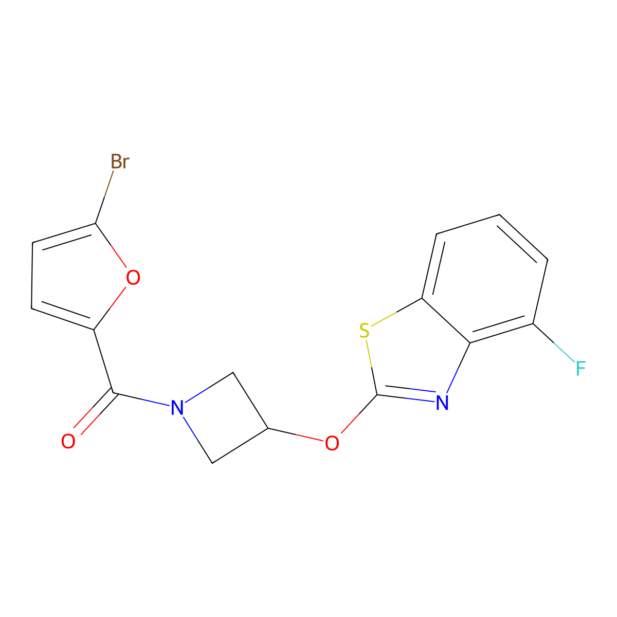 (5-Bromofuran-2-yl)(3-((4-fluorobenzo[d]thiazol-2-yl)oxy)azetidin-1-yl)methanone molecular structure, CAS 1396627-91-0
