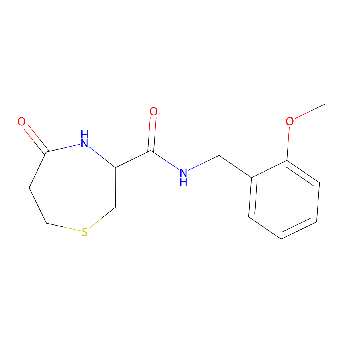 N-(2-methoxybenzyl)-5-oxo-1,4-thiazepane-3-carboxamide molecular structure, CAS 1396627-99-8