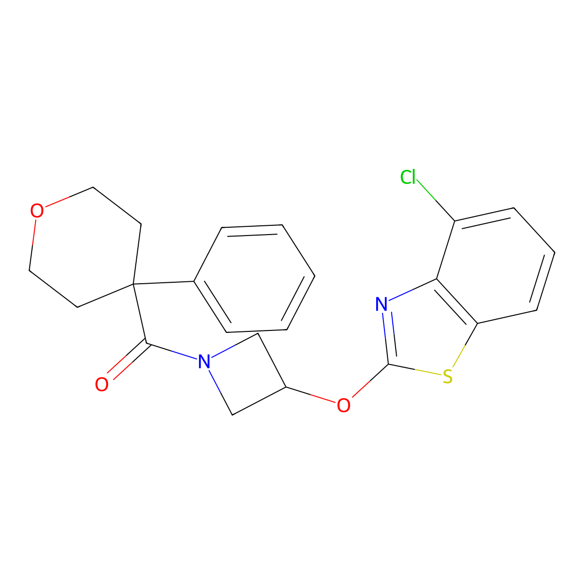 (3-((4-chlorobenzo[d]thiazol-2-yl)oxy)azetidin-1-yl)(4-phenyltetrahydro-2H-pyran-4-yl)methanone molecular structure, CAS 1396628-00-4