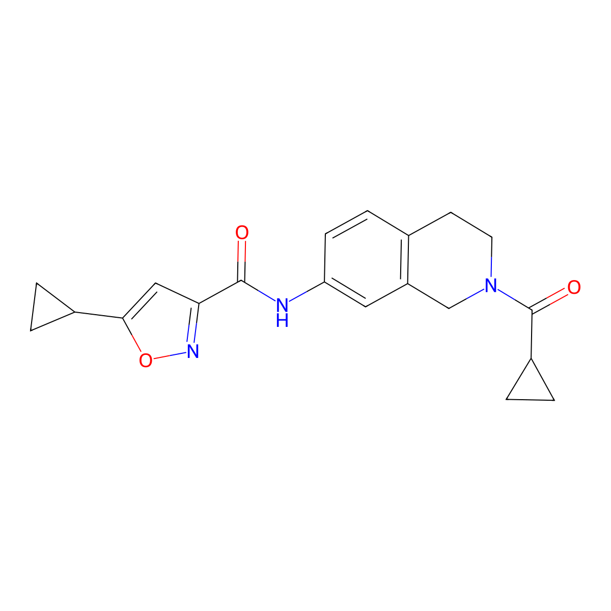 N-(2-(cyclopropanecarbonyl)-1,2,3,4-tetrahydroisoquinolin-7-yl)-5-cyclopropylisoxazole-3-carboxamide molecular structure, CAS 1396628-12-8