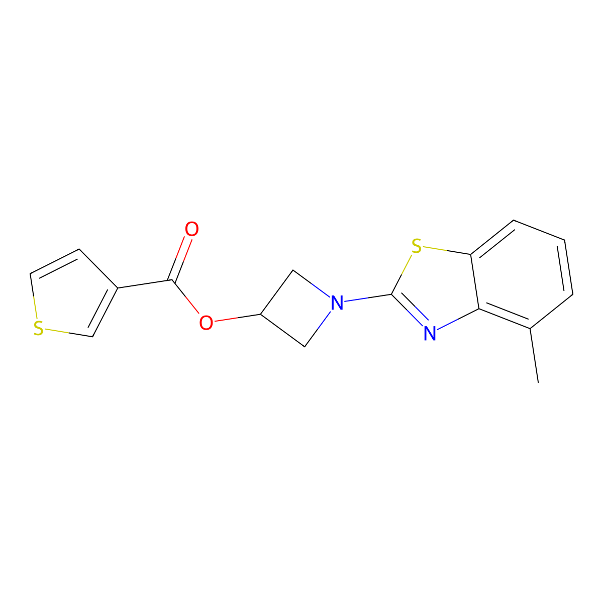 1-(4-Methylbenzo[d]thiazol-2-yl)azetidin-3-yl thiophene-3-carboxylate molecular structure, CAS 1396628-20-8
