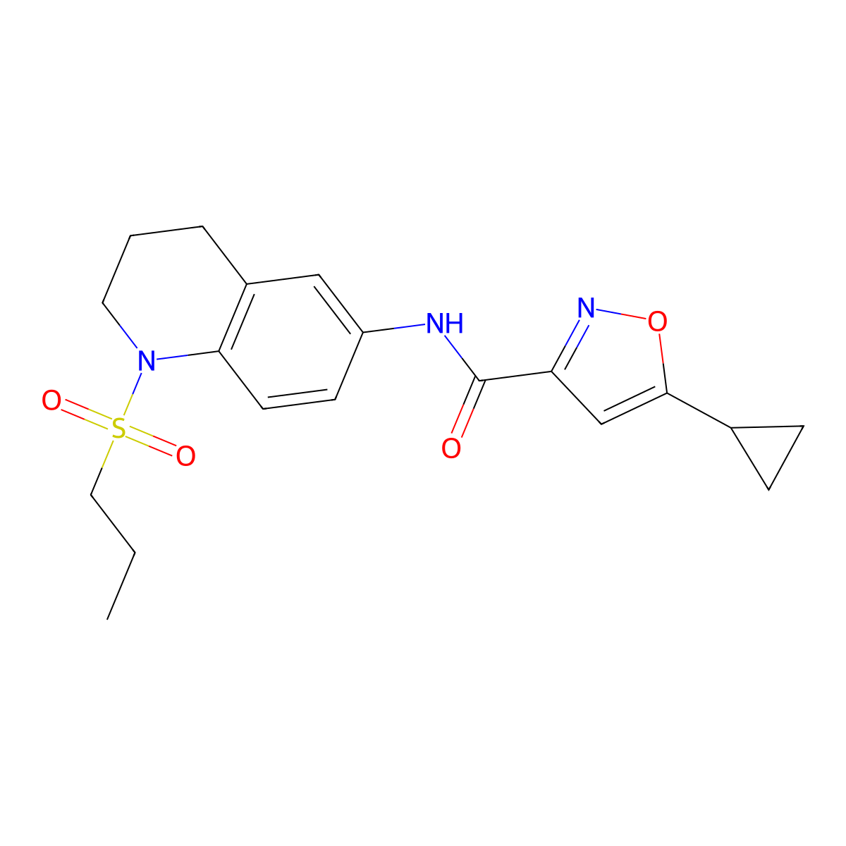 5-cyclopropyl-N-(1-(propylsulfonyl)-1,2,3,4-tetrahydroquinolin-6-yl)isoxazole-3-carboxamide molecular structure, CAS 1396628-32-2