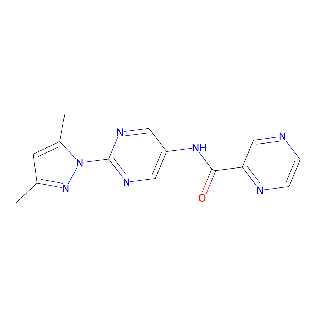 N-[2-(3,5-dimethyl-1H-pyrazol-1-yl)pyrimidin-5-yl]pyrazine-2-carboxamide molecular structure, CAS 1396628-44-6