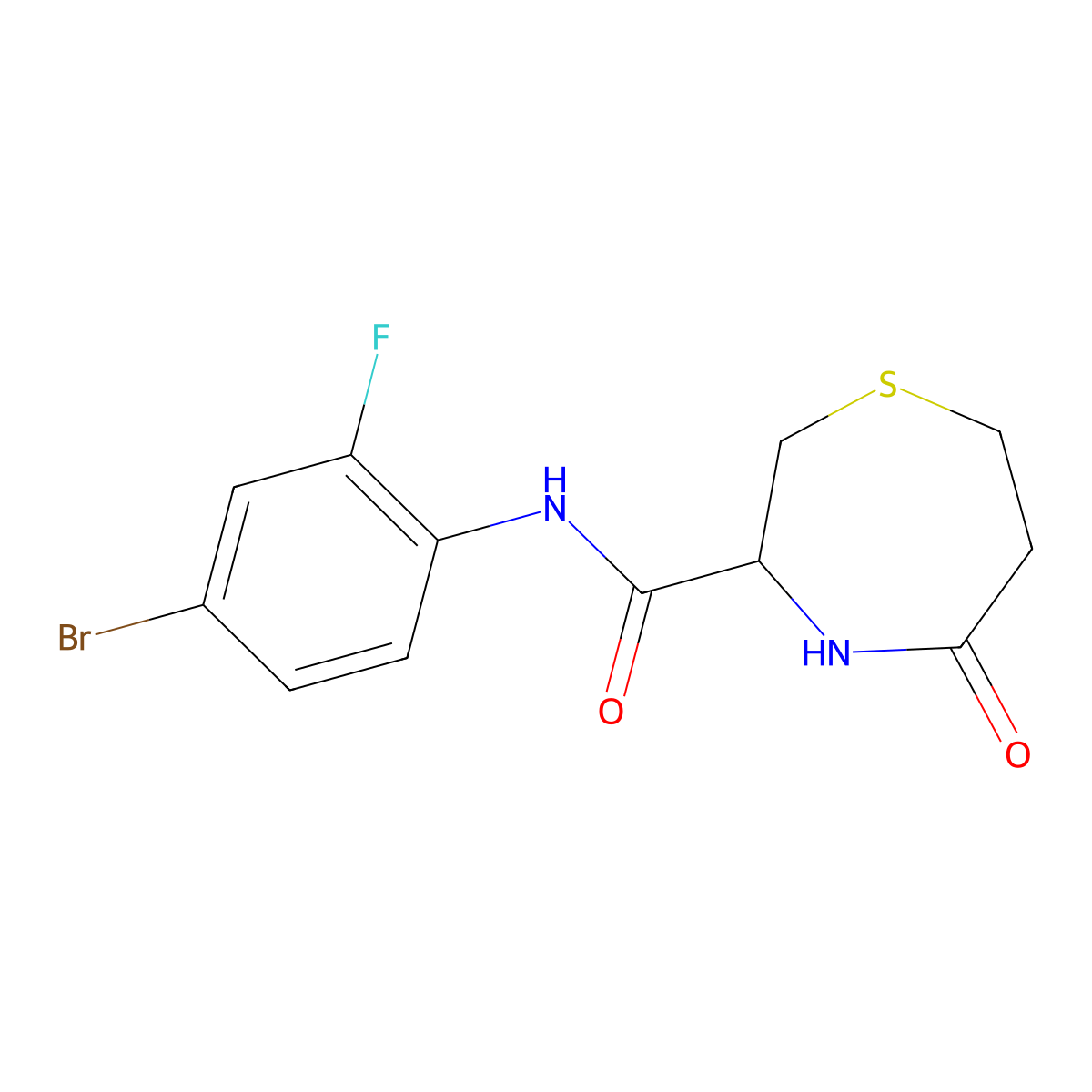 N-(4-bromo-2-fluorophenyl)-5-oxo-1,4-thiazepane-3-carboxamide molecular structure, CAS 1396628-55-9