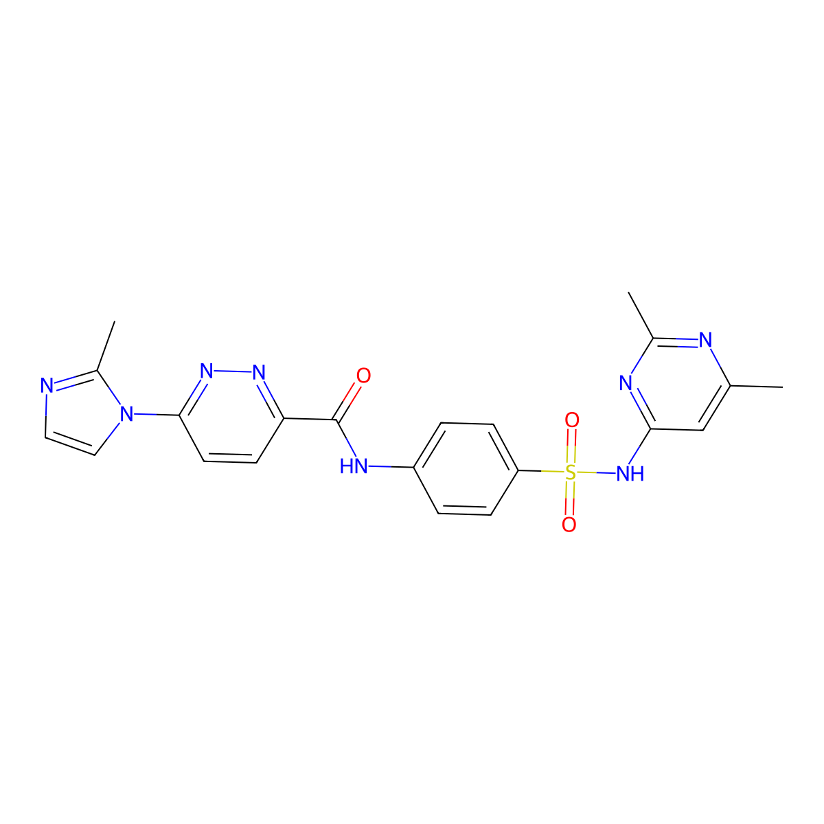 N-(4-(N-(2,6-dimethylpyrimidin-4-yl)sulfamoyl)phenyl)-6-(2-methyl-1H-imidazol-1-yl)pyridazine-3-carboxamide molecular structure, CAS 1396629-00-7