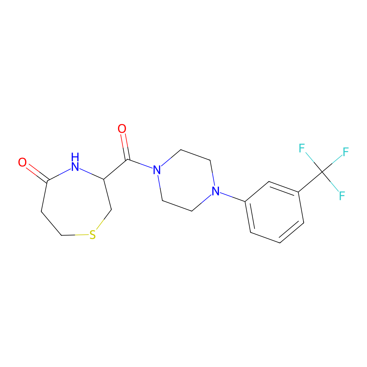 3-{4-[3-(Trifluoromethyl)phenyl]piperazine-1-carbonyl}-1,4-thiazepan-5-one molecular structure, CAS 1396629-05-2