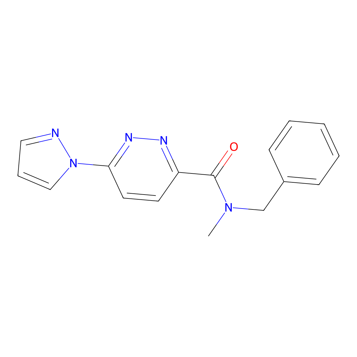 N-benzyl-N-methyl-6-(1H-pyrazol-1-yl)pyridazine-3-carboxamide molecular structure, CAS 1396629-38-1