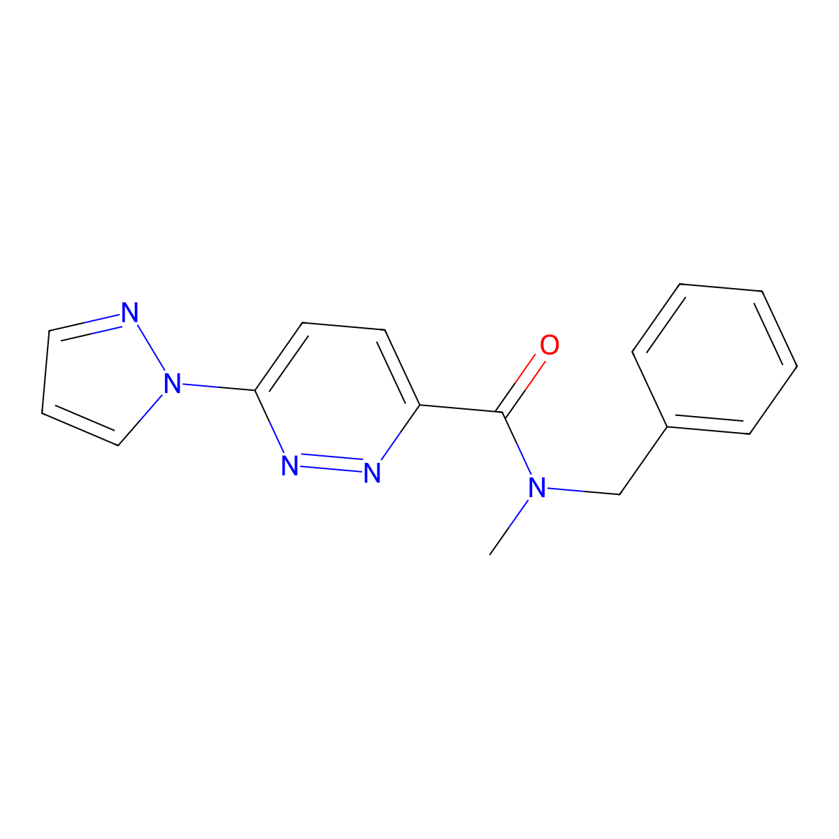 N-benzyl-N-methyl-6-(1H-pyrazol-1-yl)pyridazine-3-carboxamide molecular structure, CAS 1396629-38-1