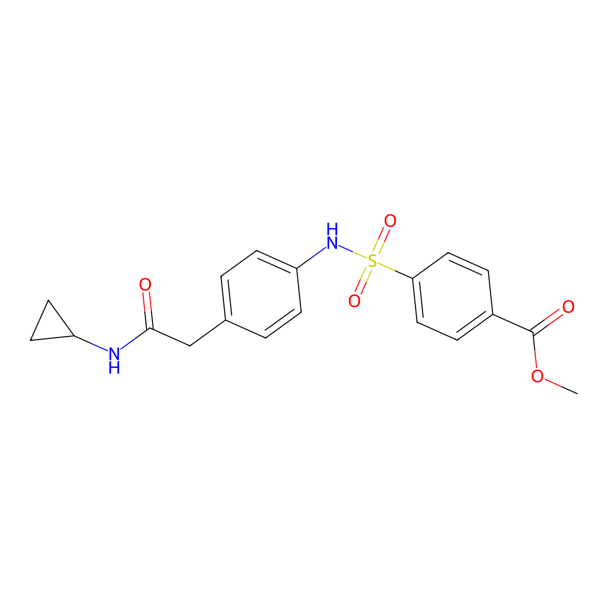 methyl 4-(N-(4-(2-(cyclopropylamino)-2-oxoethyl)phenyl)sulfamoyl)benzoate molecular structure, CAS 1396629-53-0