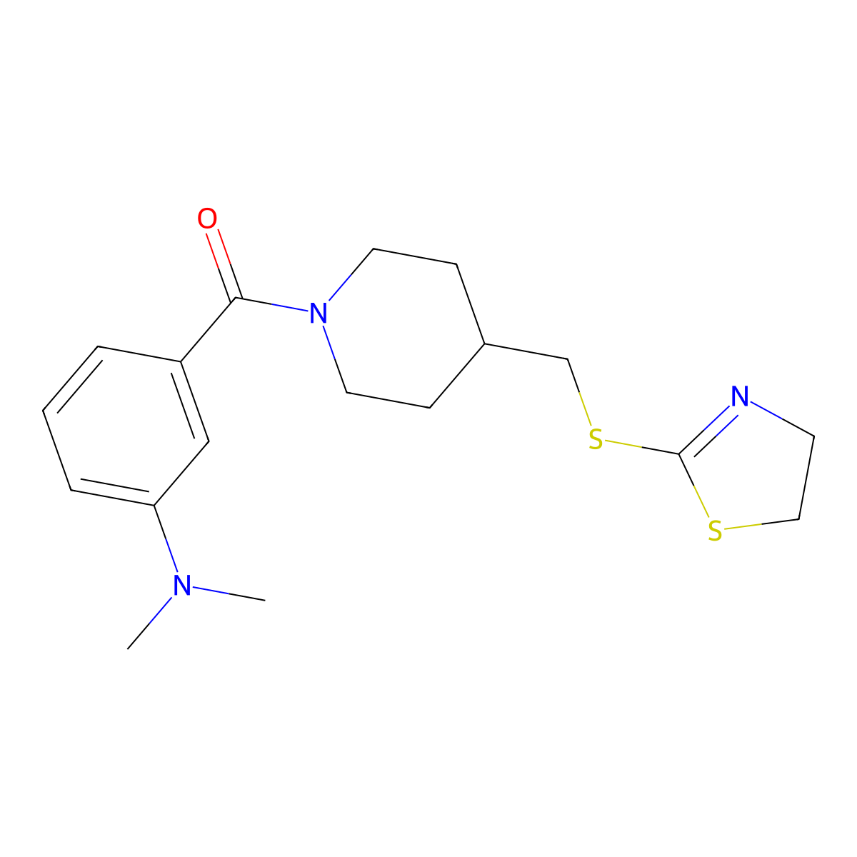 (4-(((4,5-Dihydrothiazol-2-yl)thio)methyl)piperidin-1-yl)(3-(dimethylamino)phenyl)methanone molecular structure, CAS 1396629-62-1