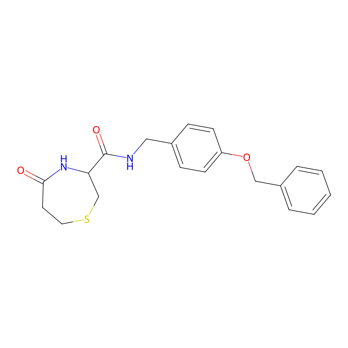 N-(4-(benzyloxy)benzyl)-5-oxo-1,4-thiazepane-3-carboxamide molecular structure, CAS 1396629-67-6