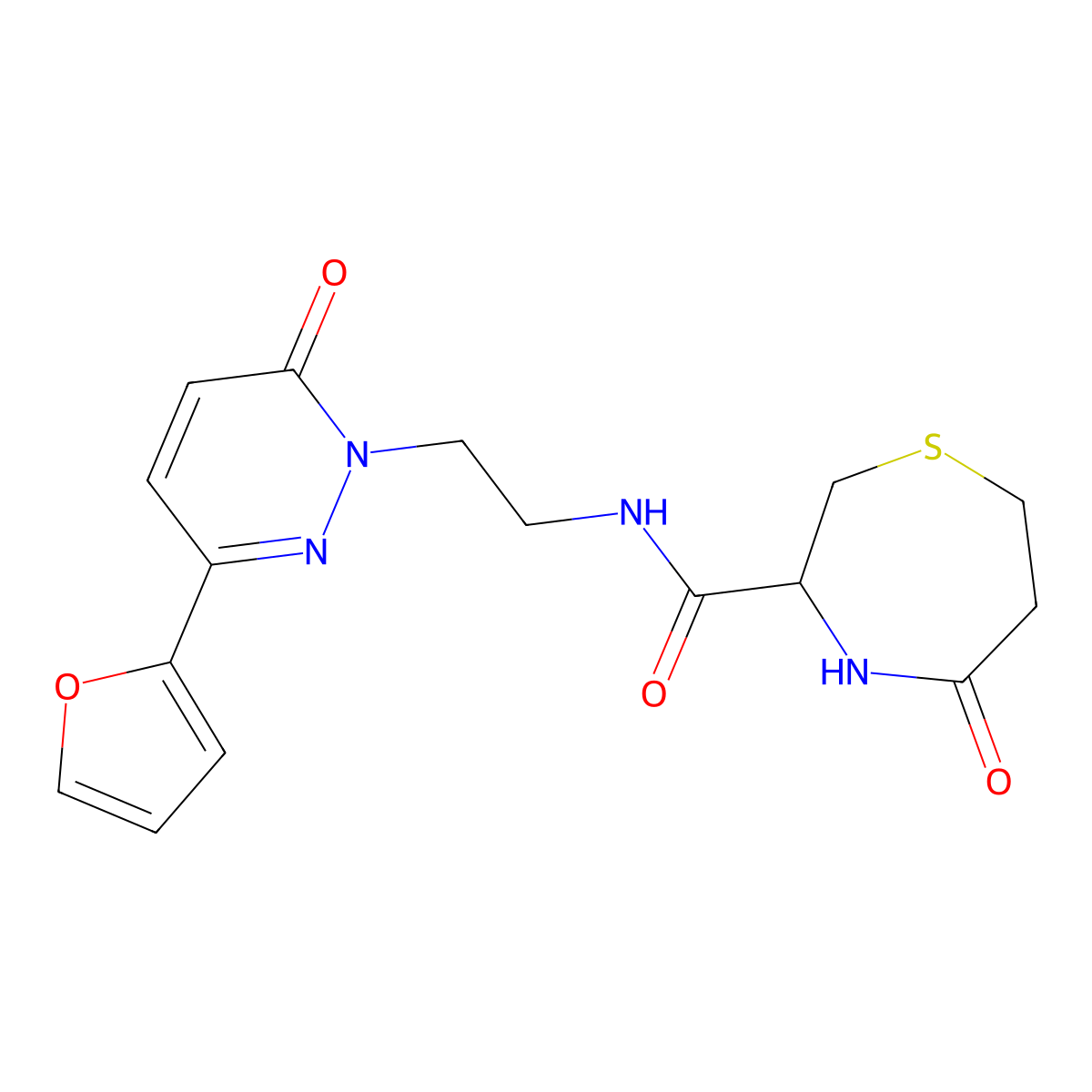 N-(2-(3-(furan-2-yl)-6-oxopyridazin-1(6H)-yl)ethyl)-5-oxo-1,4-thiazepane-3-carboxamide molecular structure, CAS 1396629-73-4