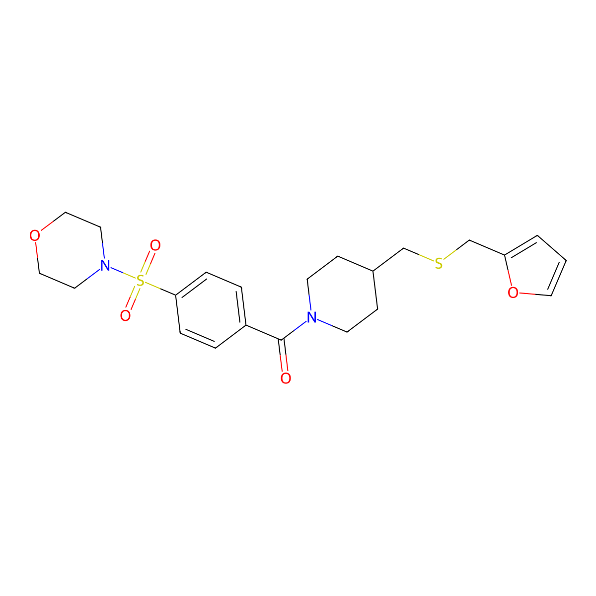 (4-(((Furan-2-ylmethyl)thio)methyl)piperidin-1-yl)(4-(morpholinosulfonyl)phenyl)methanone molecular structure, CAS 1396630-18-4