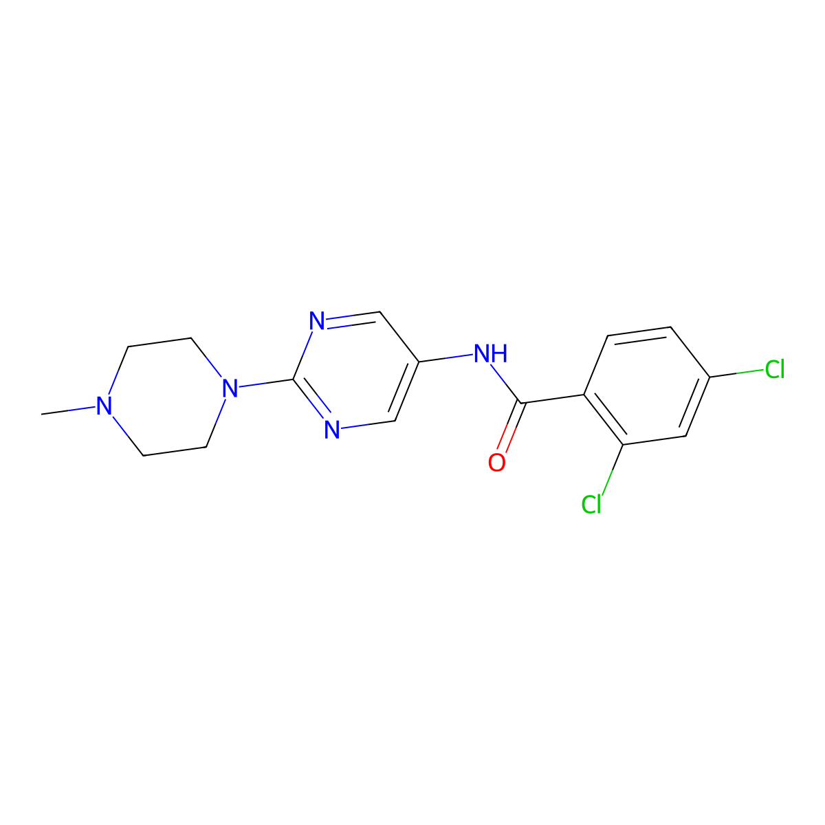 2,4-dichloro-N-[2-(4-methylpiperazin-1-yl)pyrimidin-5-yl]benzamide molecular structure, CAS 1396630-28-6