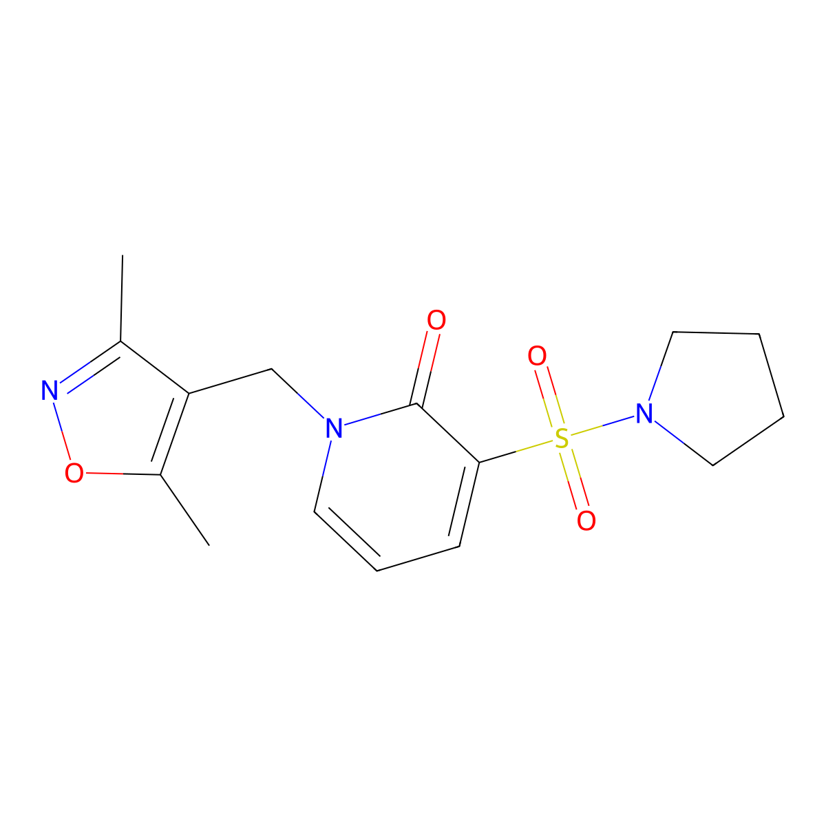 1-((3,5-dimethylisoxazol-4-yl)methyl)-3-(pyrrolidin-1-ylsulfonyl)pyridin-2(1H)-one molecular structure, CAS 1396630-39-9