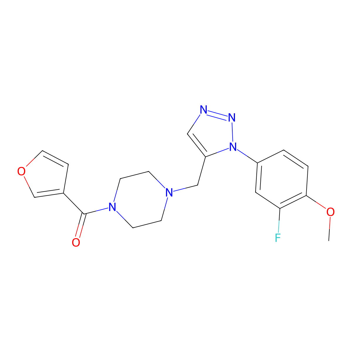 1-{[1-(3-fluoro-4-methoxyphenyl)-1H-1,2,3-triazol-5-yl]methyl}-4-(3-furoyl)piperazine molecular structure, CAS 1396630-66-2