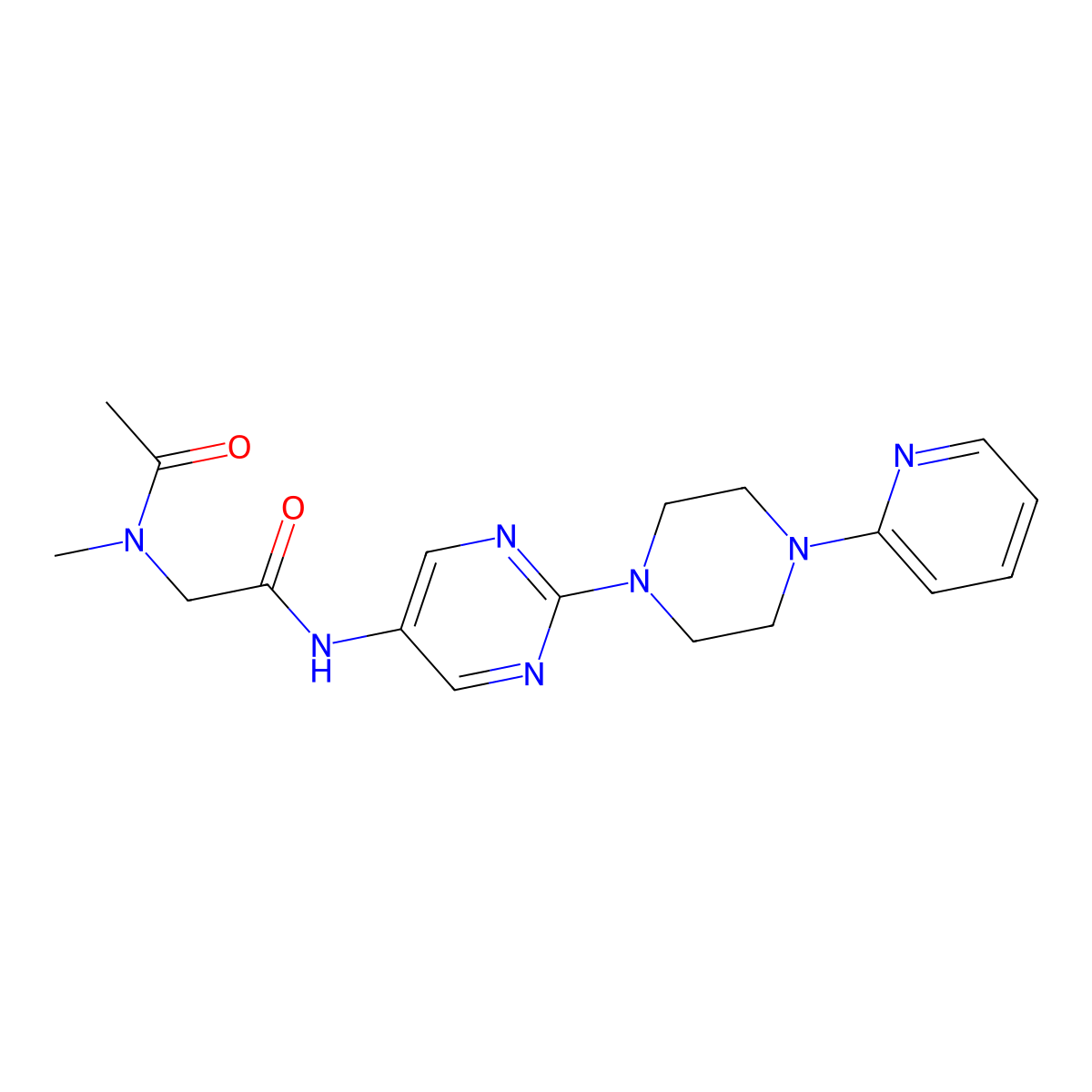 N-methyl-N-(2-oxo-2-((2-(4-(pyridin-2-yl)piperazin-1-yl)pyrimidin-5-yl)amino)ethyl)acetamide molecular structure, CAS 1396630-87-7