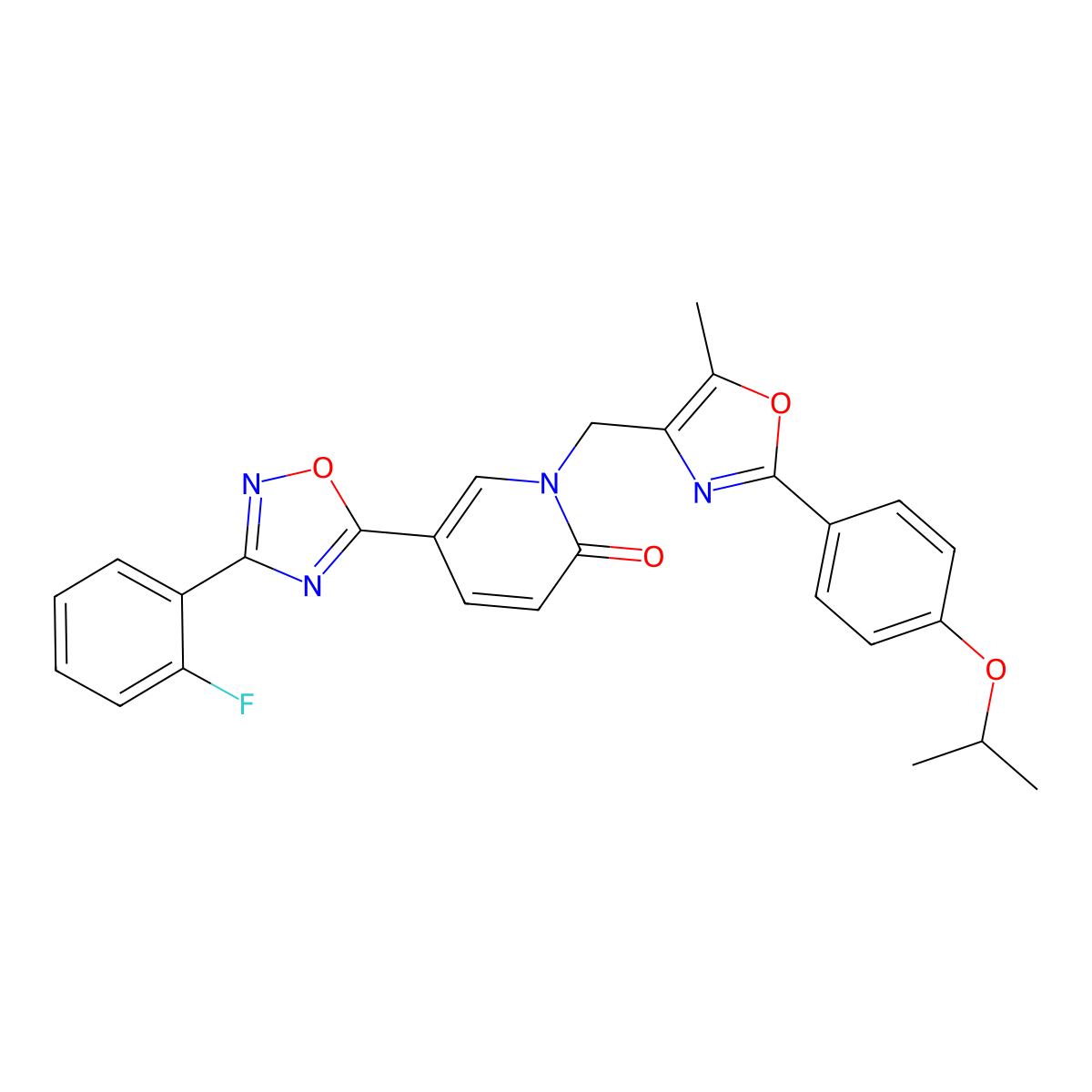 5-(3-(2-fluorophenyl)-1,2,4-oxadiazol-5-yl)-1-((2-(4-isopropoxyphenyl)-5-methyloxazol-4-yl)methyl)pyridin-2(1H)-one molecular structure, CAS 1396630-97-9
