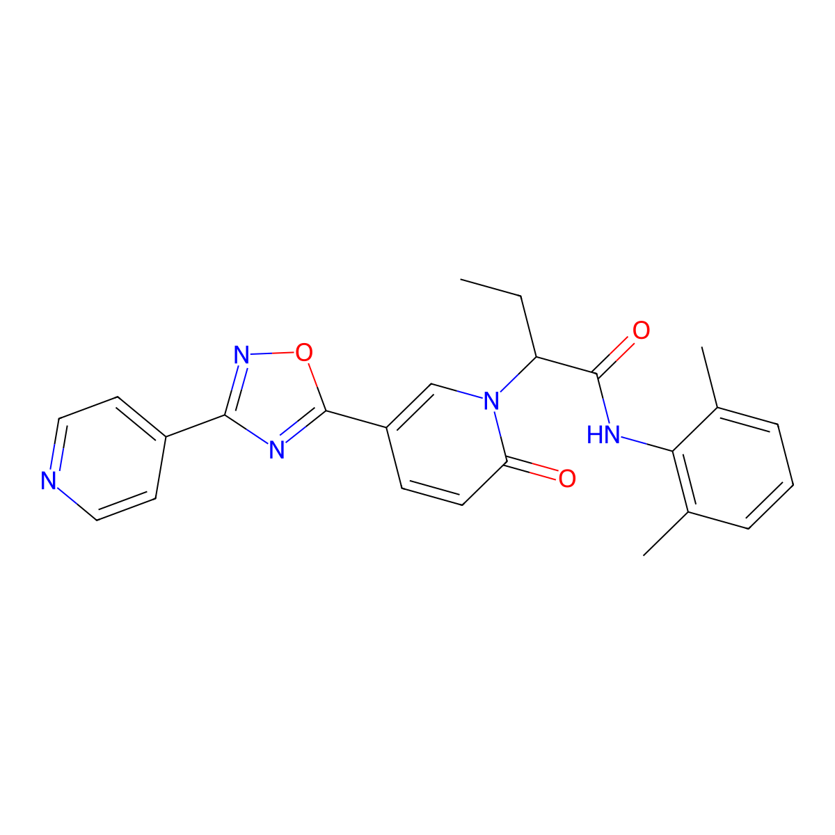 N-(2,6-dimethylphenyl)-2-(2-oxo-5-(3-(pyridin-4-yl)-1,2,4-oxadiazol-5-yl)pyridin-1(2H)-yl)butanamide molecular structure, CAS 1396631-14-3