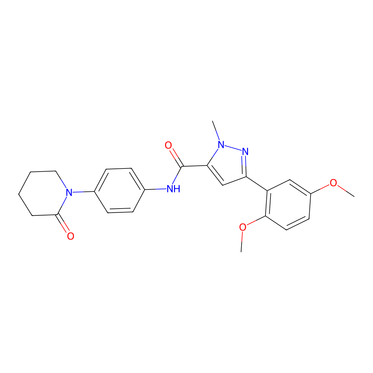 3-(2,5-dimethoxyphenyl)-1-methyl-N-[4-(2-oxopiperidin-1-yl)phenyl]-1H-pyrazole-5-carboxamide molecular structure, CAS 1396631-34-7