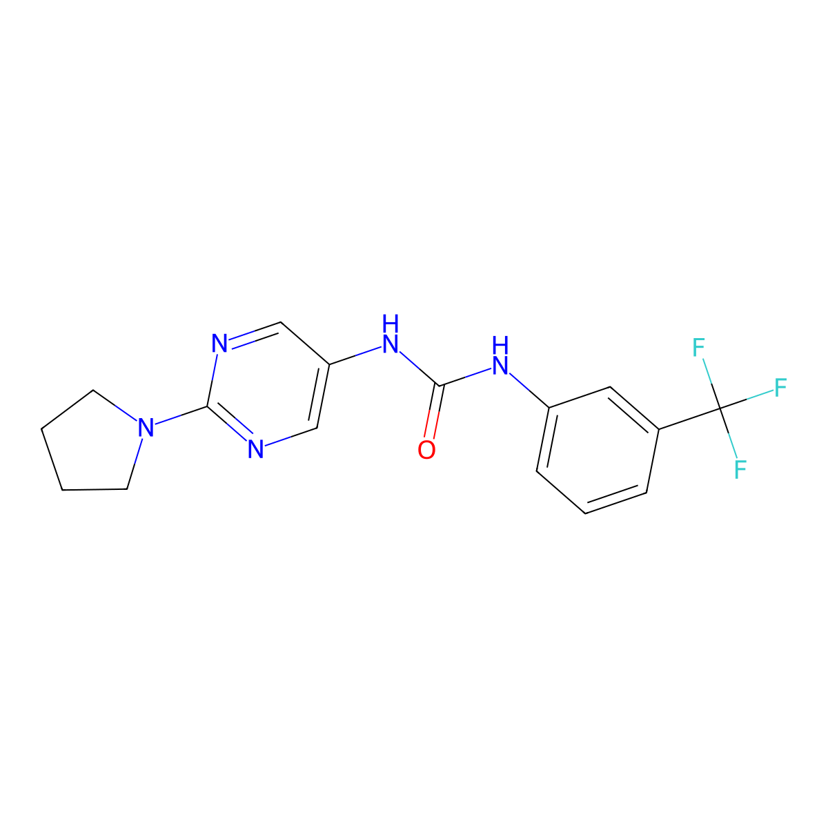 1-(2-(Pyrrolidin-1-yl)pyrimidin-5-yl)-3-(3-(trifluoromethyl)phenyl)urea molecular structure, CAS 1396631-47-2