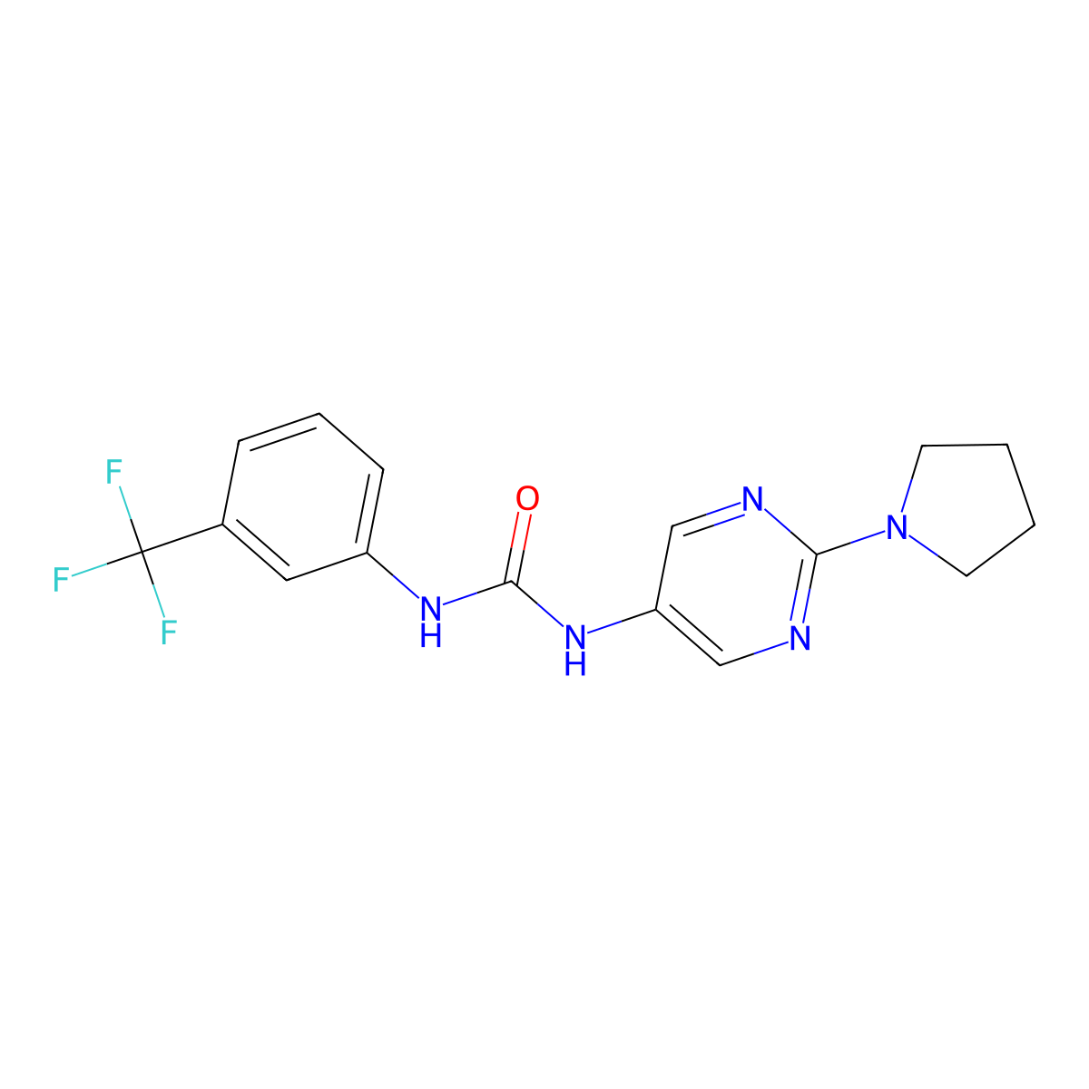 1-(2-(Pyrrolidin-1-yl)pyrimidin-5-yl)-3-(3-(trifluoromethyl)phenyl)urea molecular structure, CAS 1396631-47-2